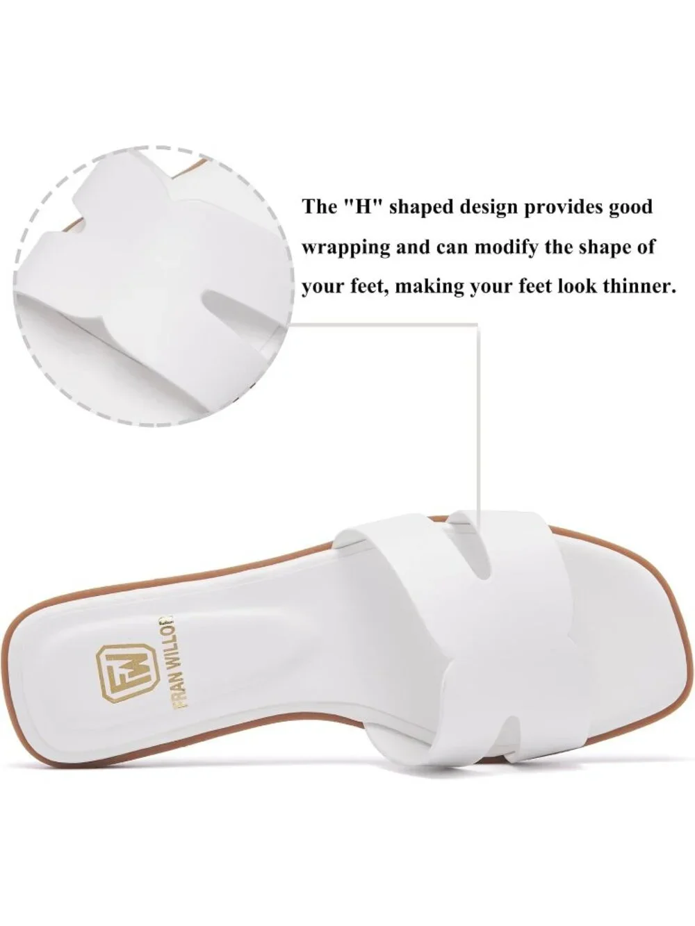 Women's White Flat Comfortable Slide Fashion Square Open Toe Slip Beach Sandal